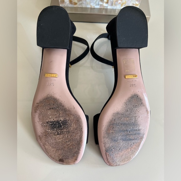 Gucci Shoes Flats Sandals Size 39.5 (US 9.5) Black Suede Leather with Gold Logo - Picture 9 of 15